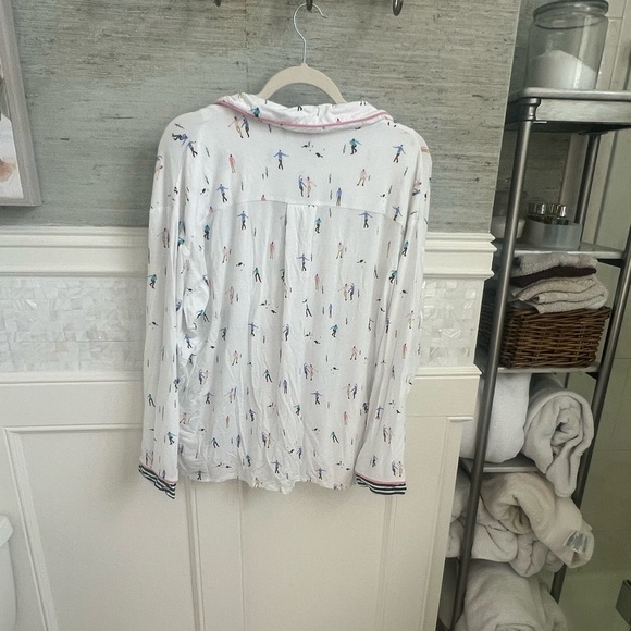 new medium Anthropologie briar piped pajama top button down ice skate winter ski - Picture 9 of 16